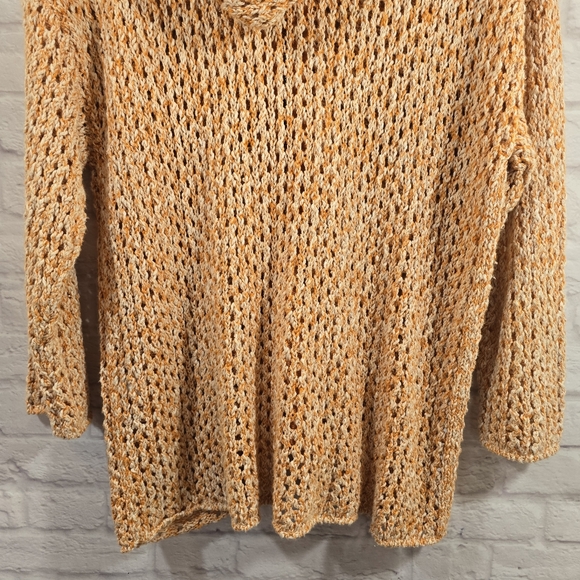 W Sundance Orange Open Knit Full Zip Sweater Jacket Size L Hooded Crochet Slouch - Picture 7 of 10